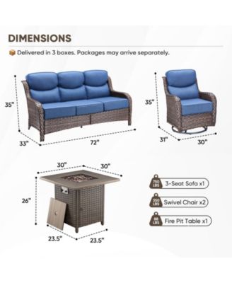 4 Piece Patio Furniture Set with Fire Pit Table, Swivel Rocker Chair, Seat Sofa, Seats Outdoor Conversation Set for Lawn Garden Backyard