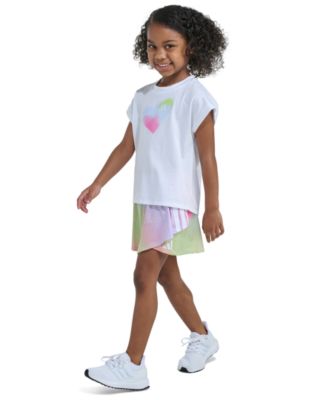 Girls' 2T-6X Short-Sleeve Box T-Shirt And Printed Faux Wrap Skort, 2-Piece Set