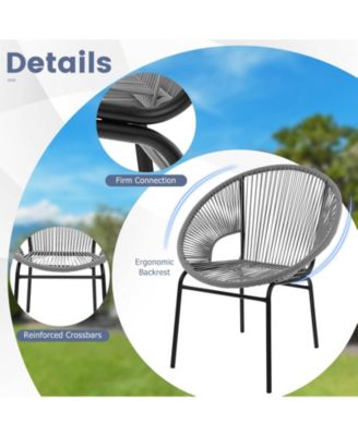 3 Pieces Acapulco Chair Set Wicker Conversation Bistro Set w/ Tempered Glass Table