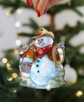 2 Piece Cowboy Snowman Wood Ornaments Set