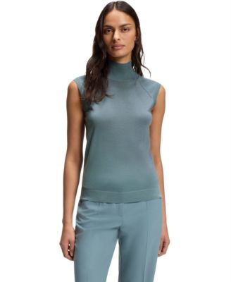 Women's Merino Wool Mock Neck Sleeveless Top