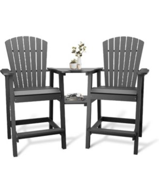 Outdoor  Poly Adirondack Barstools with Connecting Tray, Tall Adirondack Chairs Bar Chairs for Deck, Balcony, Patio Bar Stool Chair Set of 2