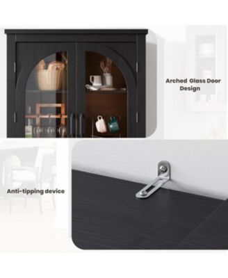 70" Tall Kitchen Pantry Cabinet - Modern Display Cabinet with 4 Arched Glass Doors and Adjustable Shelves, Versatile Cupboard Organizers