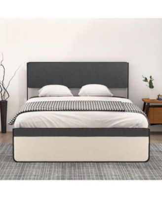 Full Platform Bed With Upholstered Headboard and Footboard Steel Slat Support Spacious Storage No Box Spring Needed