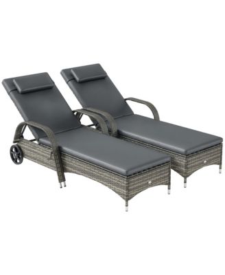 Outdoor 2 PE Rat Sunbathing Chairs with Cushions