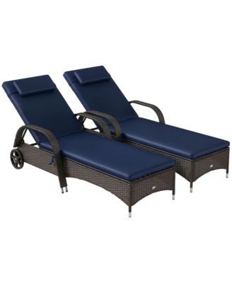 Outdoor 2 PE Rat Sunbathing Chairs with Cushions