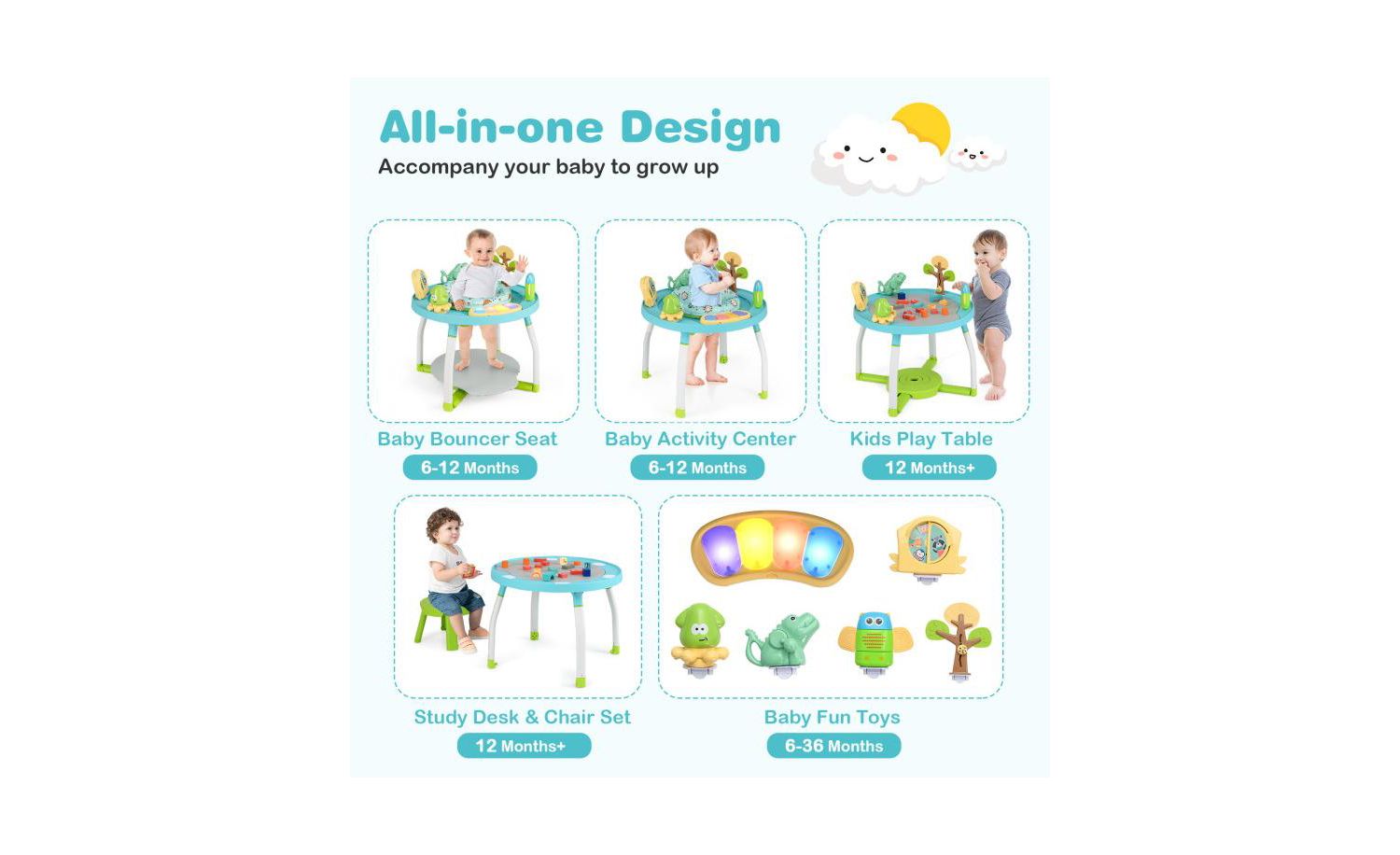 Toddler 5-in-1 Baby Activity Center with Bounce Seat & Toys
