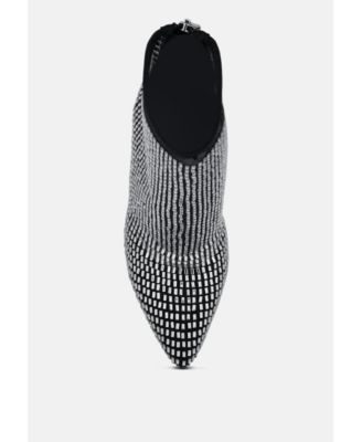 Womens Fortunate Rhinestones Embellished Mesh Boots