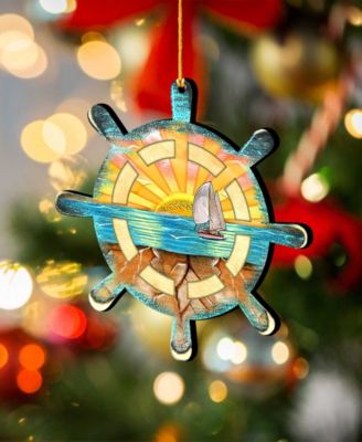 Captains Wheel Wooden Ornaments Set of 2