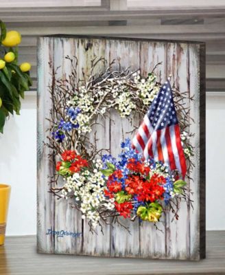 Patriotic Wreath by Dona Gelsinger Wooden Block
