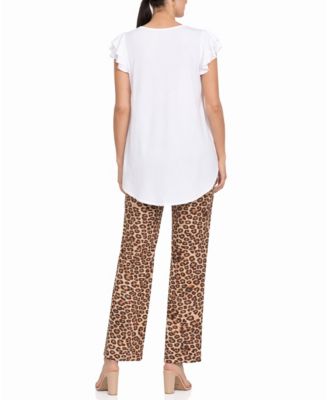 Women's Ruffle-Sleeve Top and Animal Print Pant Set
