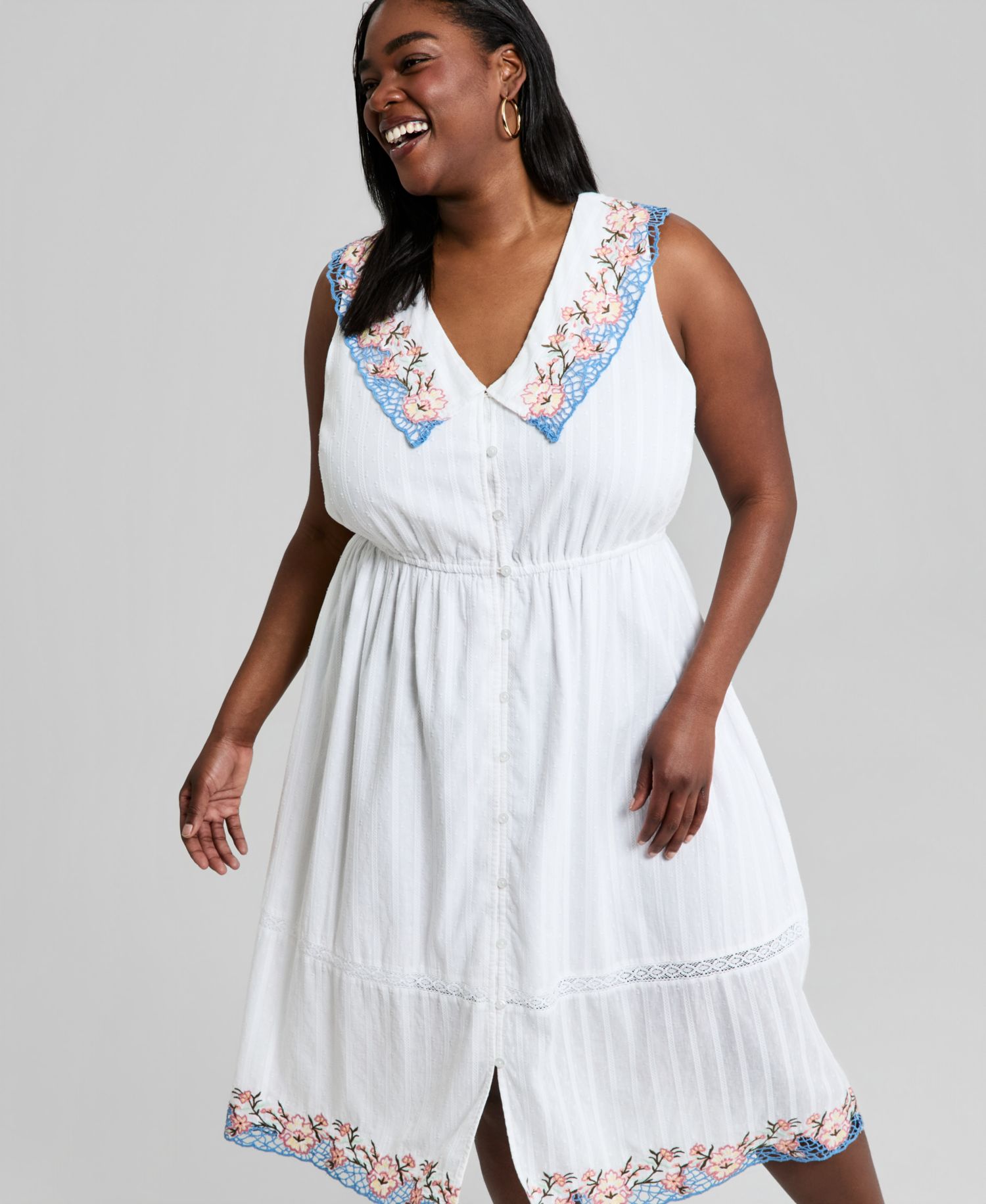 Trendy Plus Size Cotton Embroidered Dress