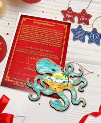 Octopus Wooden Ornaments, Set of 2