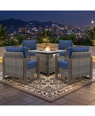 Outdoor Furniture with Fire Pit -Patio Table and Chairs Set of 4 Patio Club Chairs for Deck Porch Garden Poolside Backyard