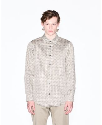 Men's Long Sleeve Cotton Satin Allover logo Print Shirt