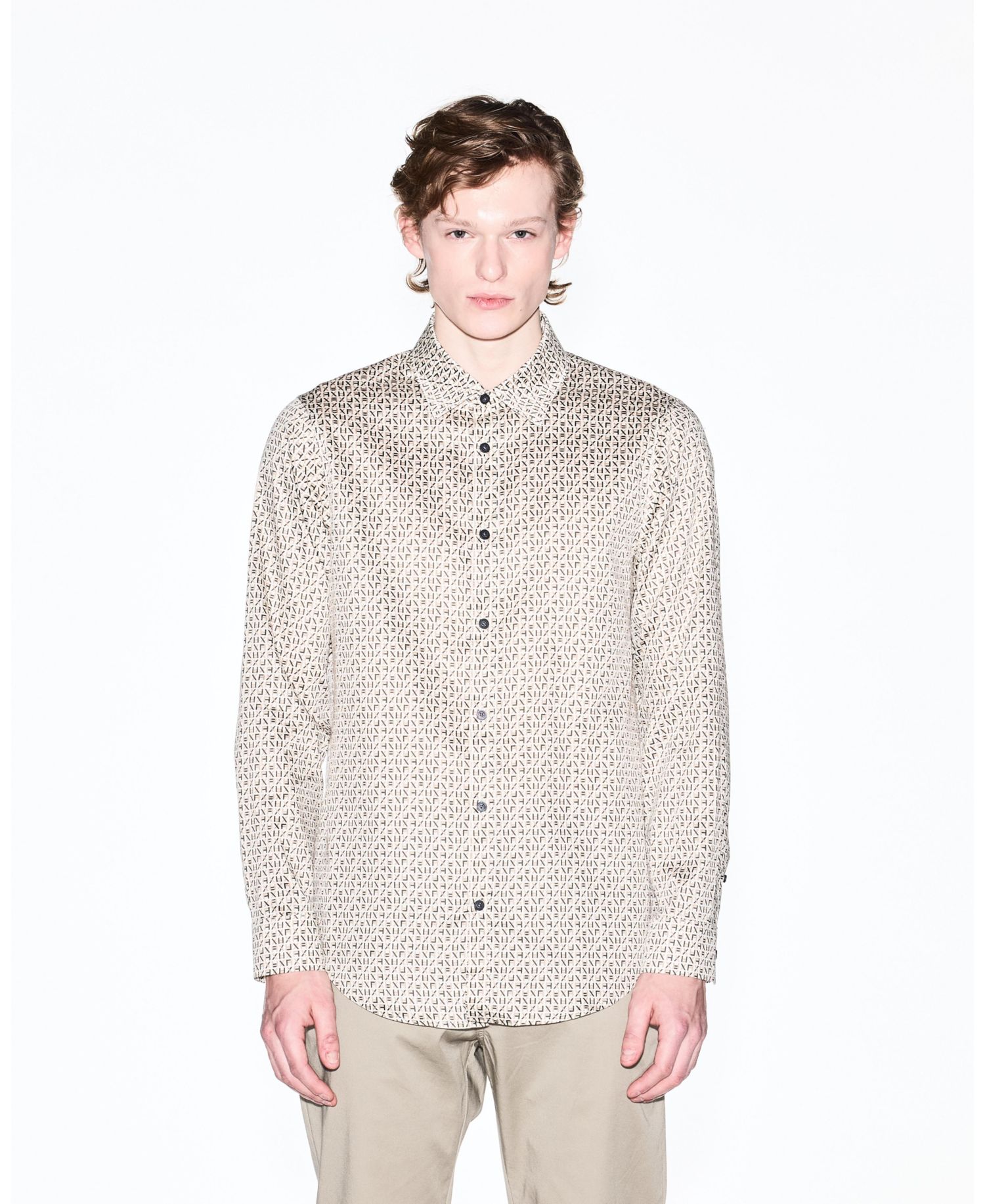 Men's Long Sleeve Cotton Satin Allover logo Print Shirt