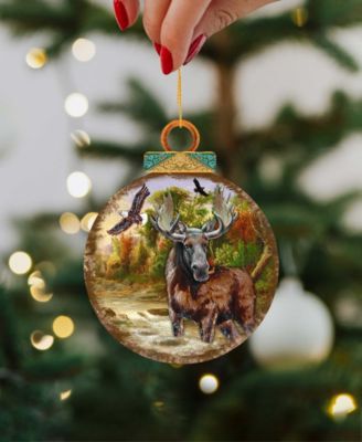 Woodsy Moose Ball Wooden Ornaments, Set of 2