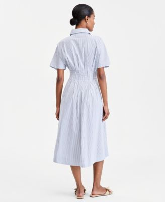 Women's Pleated Waist Midi Shirtdress