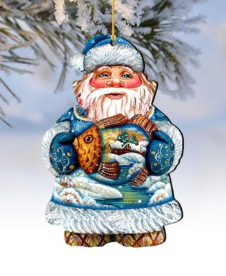 Gold Fish Santa Wooden Christmas Ornament Set of 2