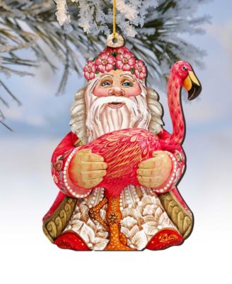 Flamingo Santa Wooden Christmas Ornament Set of 2