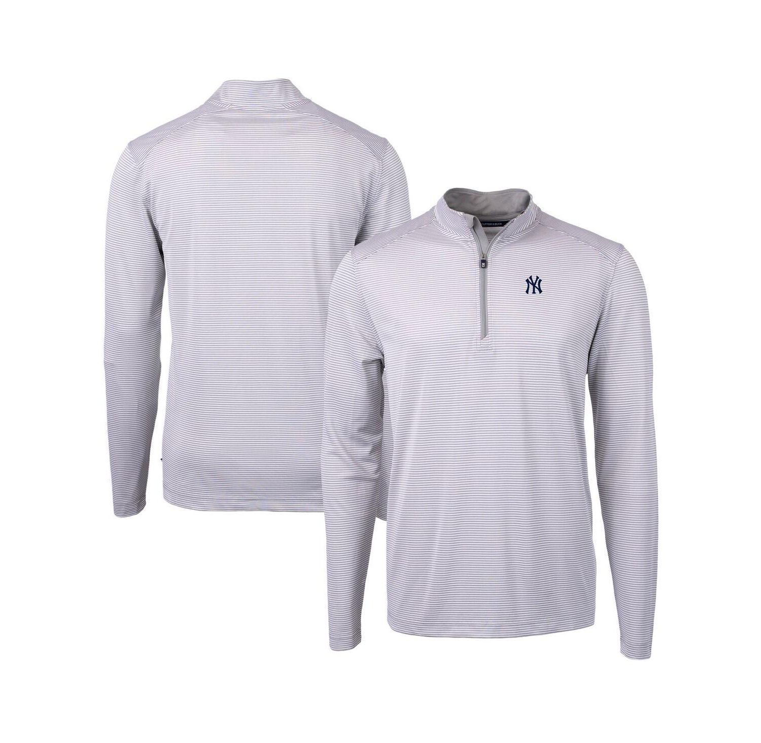 Men's Gray/White New York Yankees Virtue Eco Pique Micro Stripe Quarter-Zip