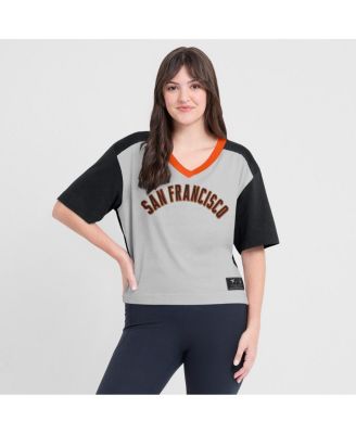 Women's Black/Graphite San Francisco Giants Oversized Race To Win V-Neck T-Shirt