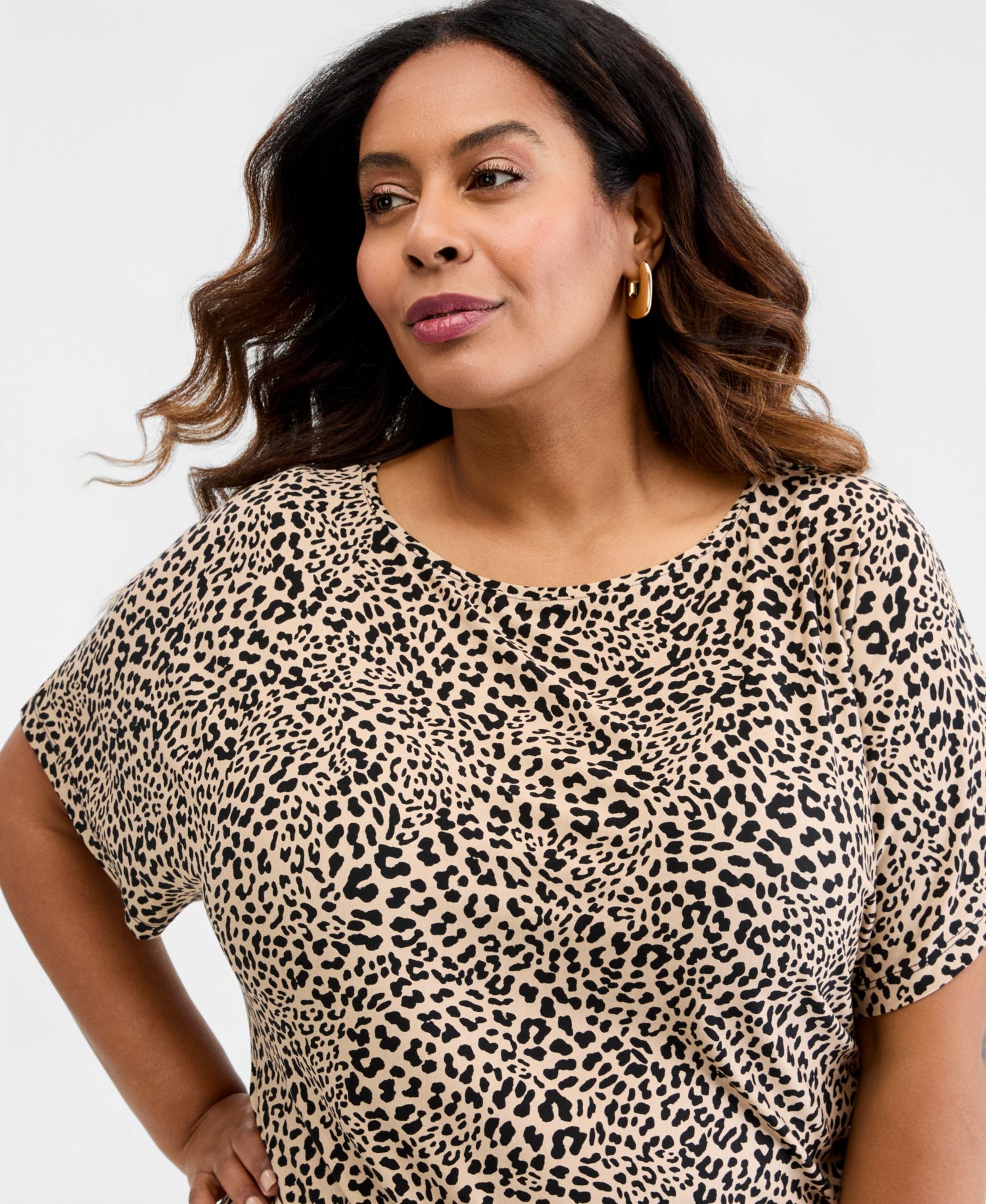 Petite Printed Boatneck Banded-Bottom Knit Top