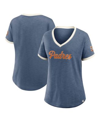 Women's Navy San Diego Padres Cooperstown Collection Vintage Play V-Neck T-Shirt