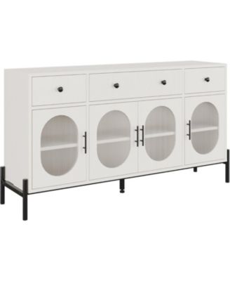 62 Inch Modern Sideboard Cabinet with 3 Drawers and 3 Glass Doors Anti Tip Safety