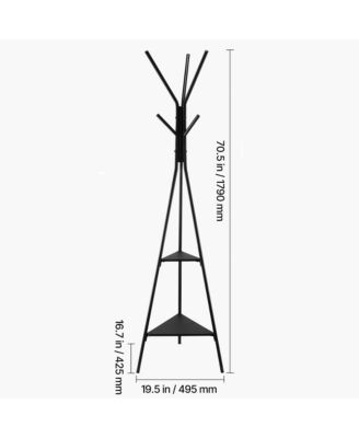 Freestanding Coat Rack - Coat Hanger Stand, Hall Tree with 2 Shelves and 6 Hooks for Bedroom, Living Room