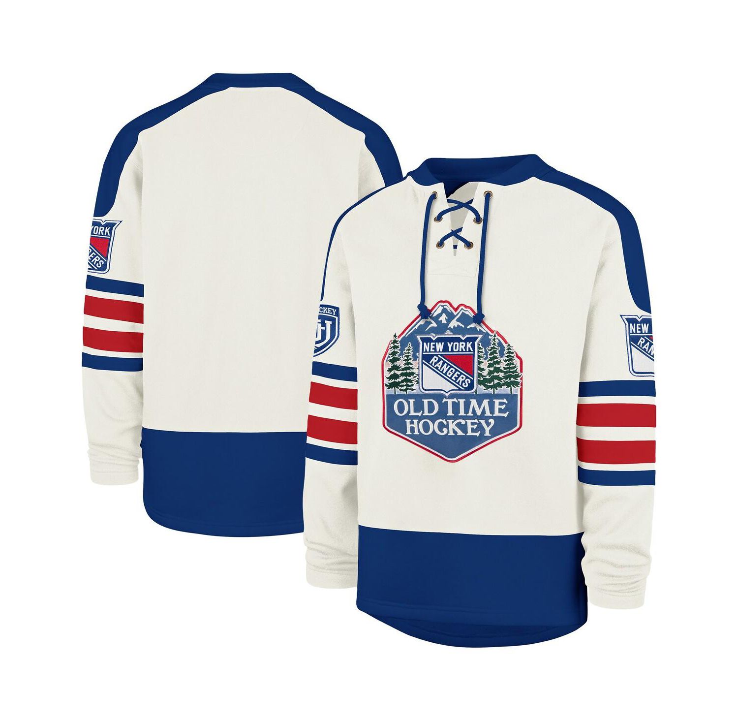 Men's Cream New York Rangers Pond Hockey Trio Eternal Lacer Sweatshirt