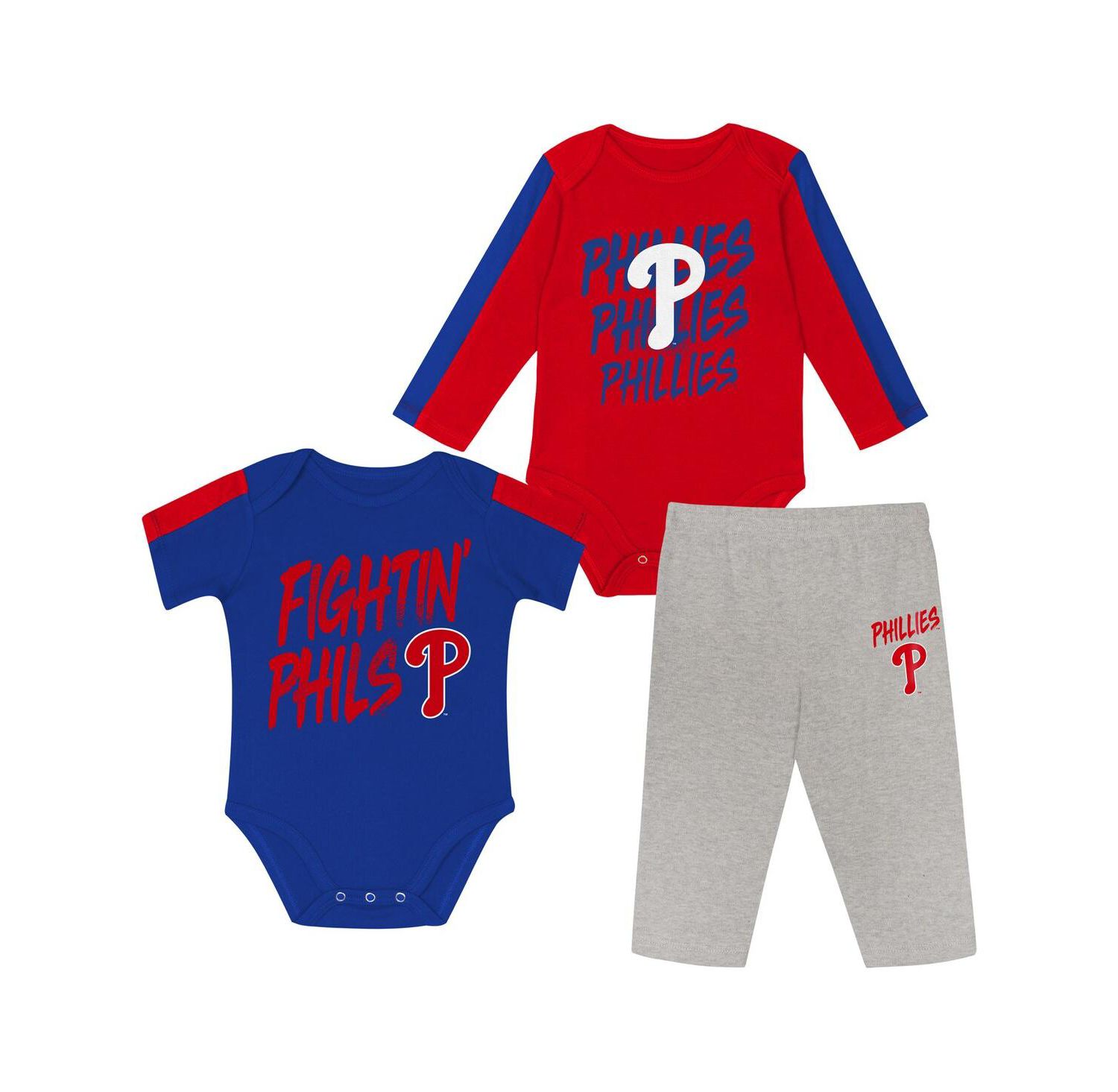 Baby Boys and Girls 3-Piece Philadelphia Phillies Double Down Bodysuit and Pants