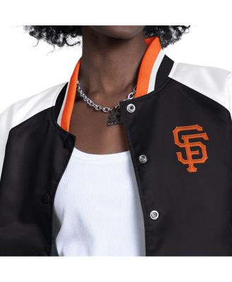 Women's White/Black San Francisco Giants Blitz Varsity Raglan Full-Snap Satin Jacket