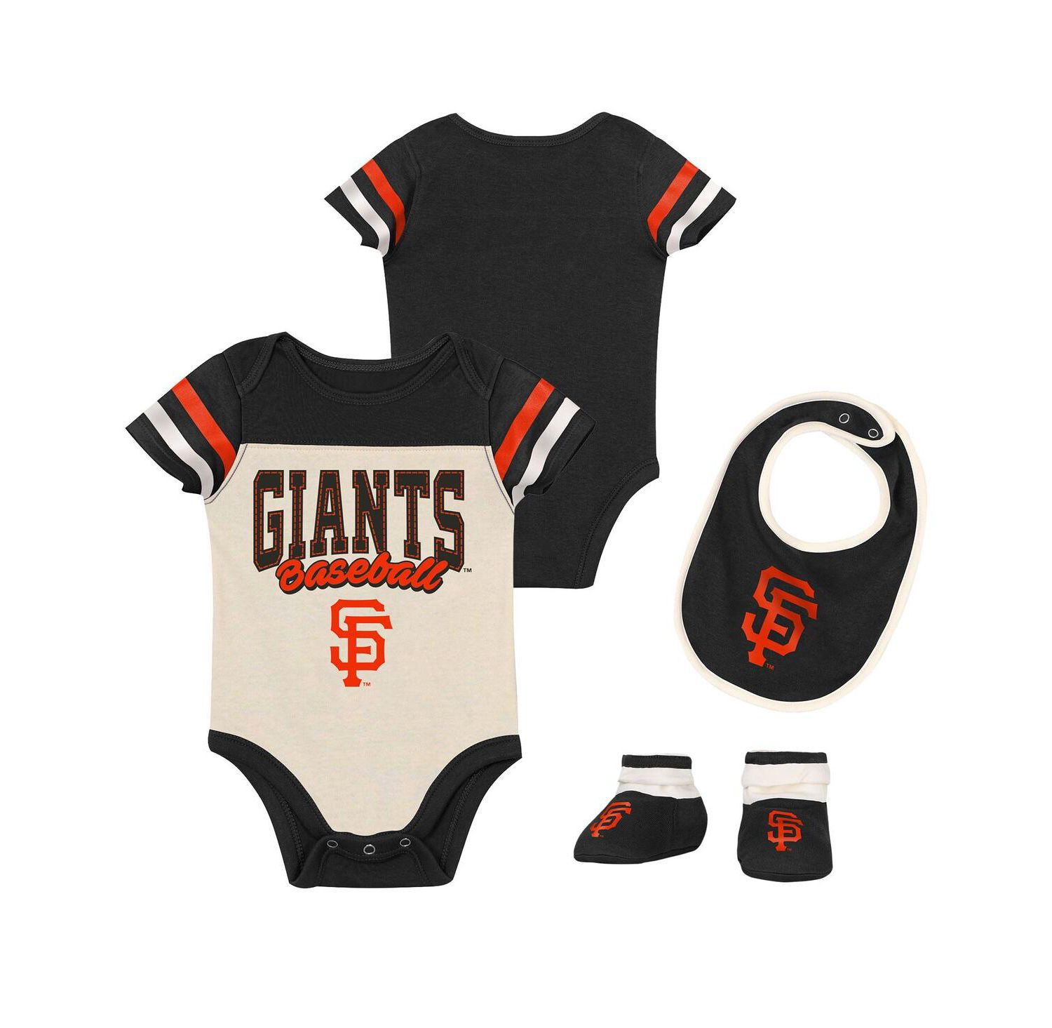 Baby Boys and Girls Black 3-Piece San Francisco Giants Up One Bodysuit and Bib Booties Set