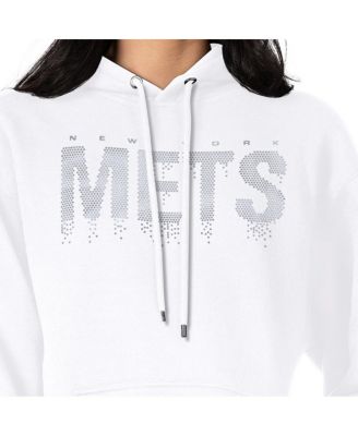 Women's White New York Mets Metallic Drop Fleece Hoodie