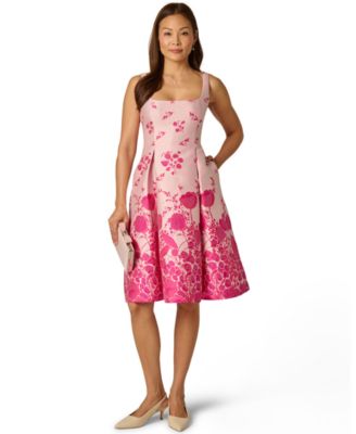 Women's Floral Print Fit & Flare Jacquard Dress