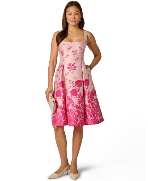 Женское платье Adrianna Papell Floral Print Fit & Flare Jacquard, цвет: Розовый разноцветный