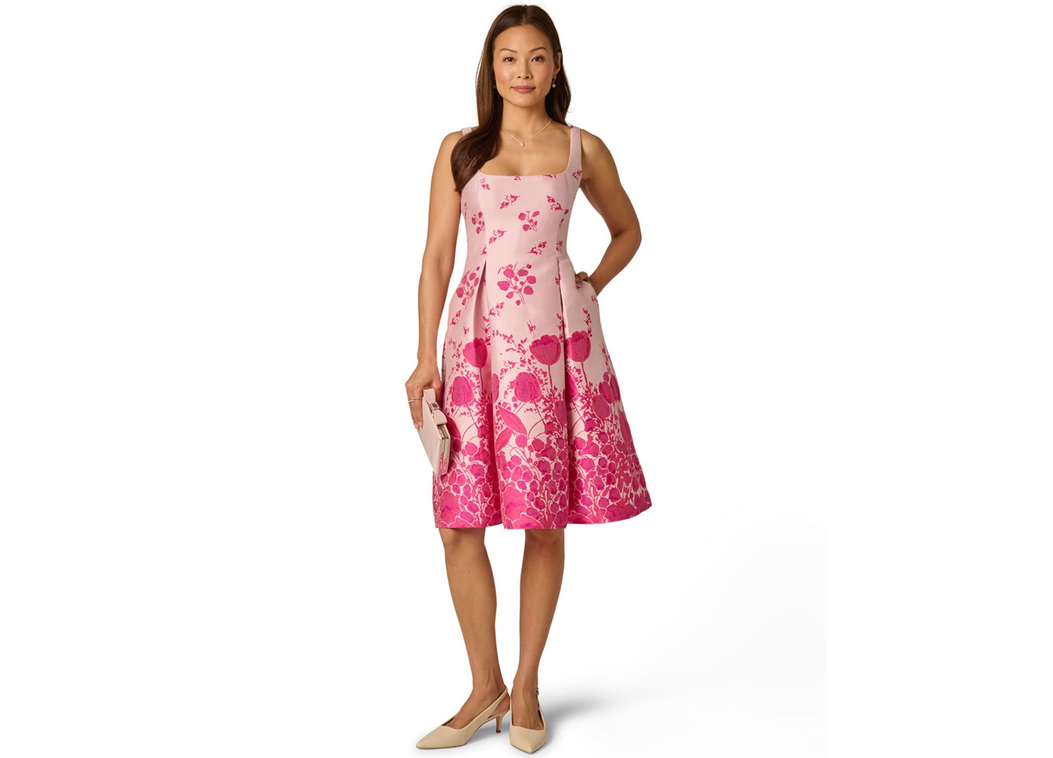 Women's Floral Print Fit & Flare Jacquard Dress