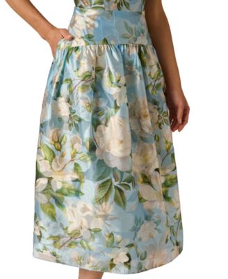 Women's Shirred Square Neck Midi Dress