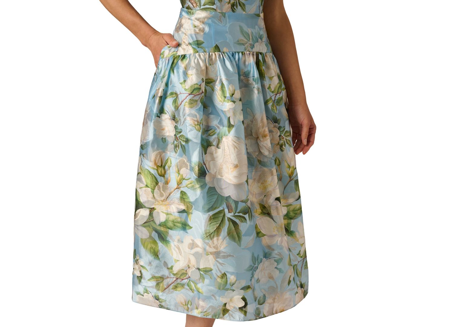 Women's Shirred Square Neck Midi Dress