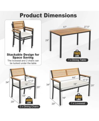 4 PCS Patio Furniture Set with Acacia Wood & Metal Frame Umbrella 1 table