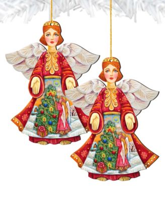 Christmas Tree Angel Wooden Ornament Set of 2