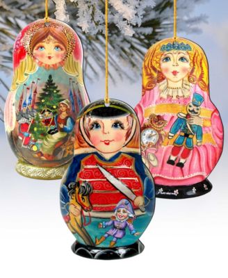 Nutcracker Dolls Wooden Ornaments, Set of 3