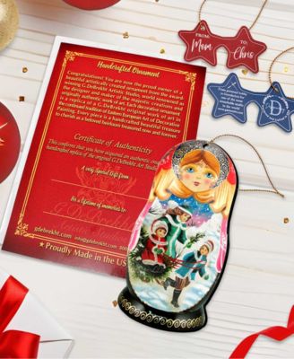 Winter Play Dolls Wooden Ornaments, Set of 3