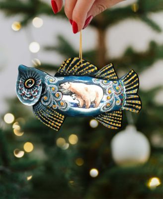 Frosty Fish Wooden Christmas Ornament Set of 2