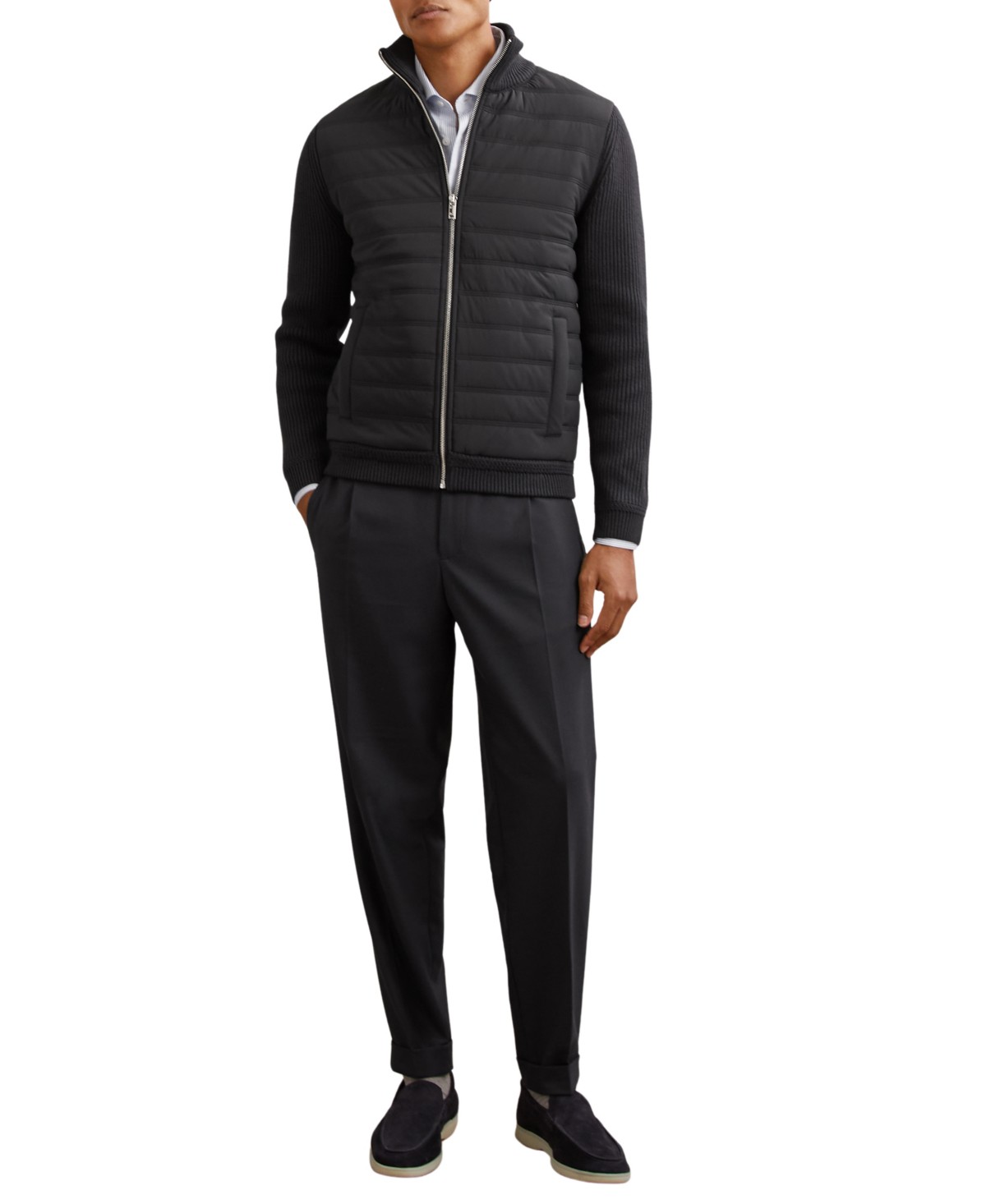 Мужские REISS Men's Townsend Quilted Rib-Knit Funnel-Neck Jacket — фото 1
