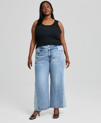 Trendy Plus Size Side-Panel Double-Button Jeans