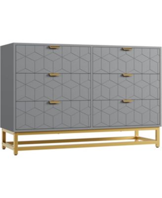 Modern 6-Drawer Bedroom Dresser with Large Storage and Gold Metal Accents for Entryway, Living Room or Closet