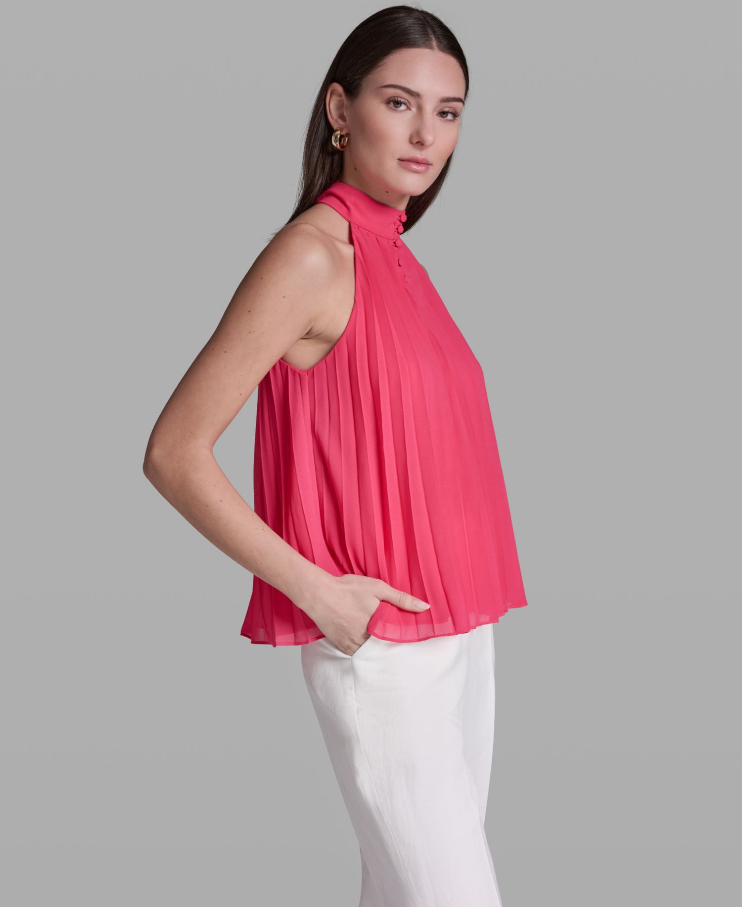Women's Pleated Halter Neck Sleeveless Top