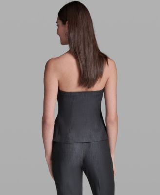 Women's Faux Denim Strapless Button-Front Top